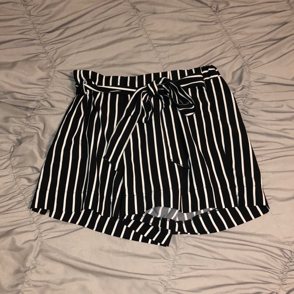 Black and White Tie Shorts